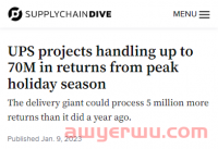 UPS将处理7000万次退货，旺季后退货潮爆发