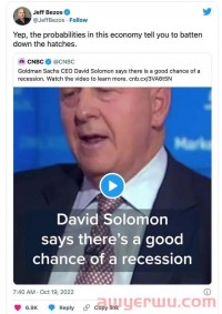 美媒：未来12个月美国经济下滑的可能性是100%！姐夫贝索斯发出警告！