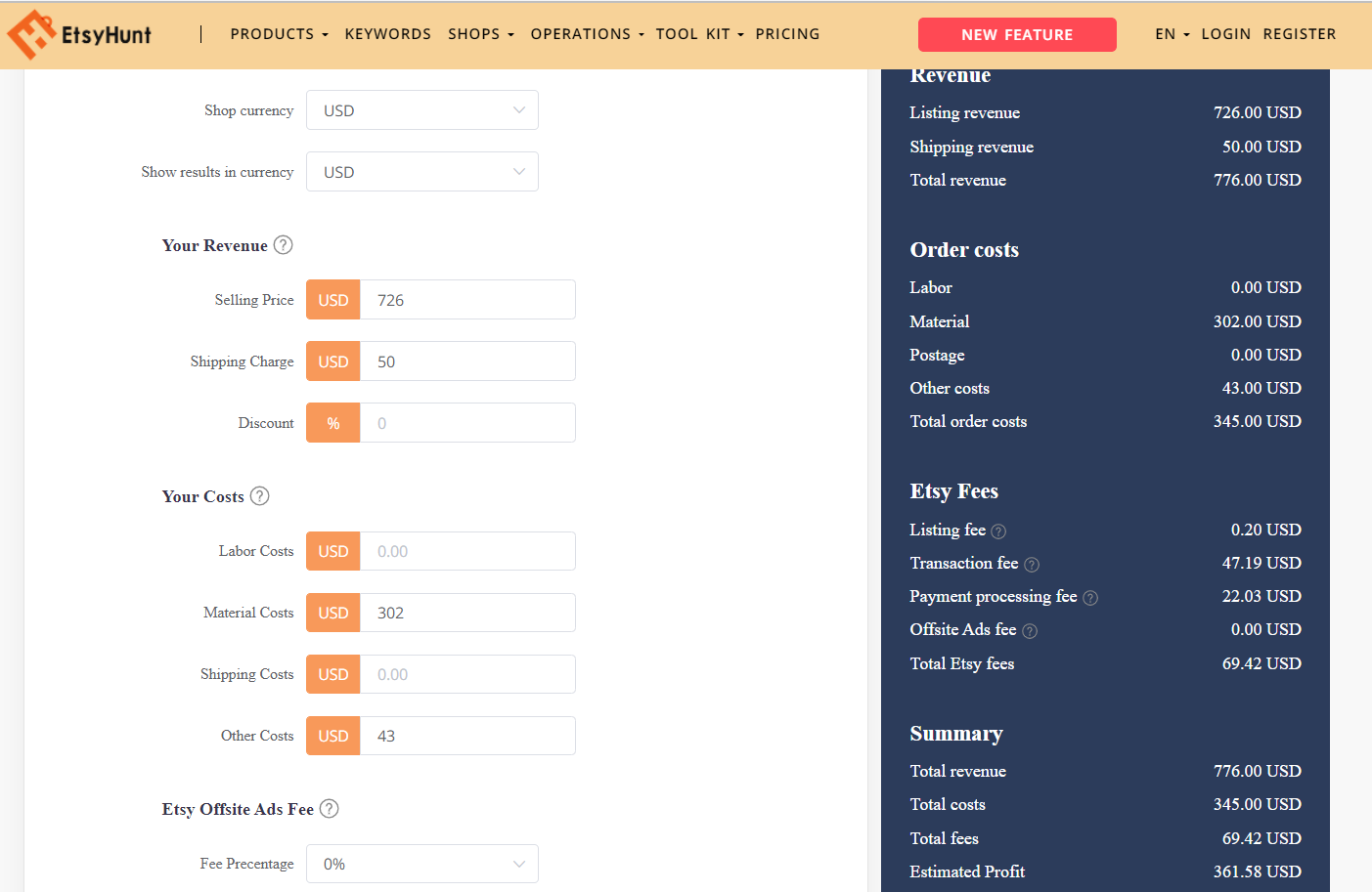 在Etsy平台上买东西需要多少钱？一个计算成本的利器 - EtsyHunt 第11张