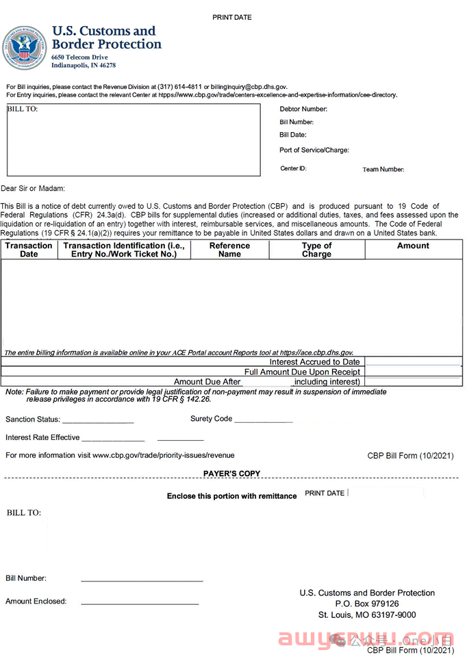 【美国进口清关】什么是 CBP 账单表格（Bill Form）？ 第2张