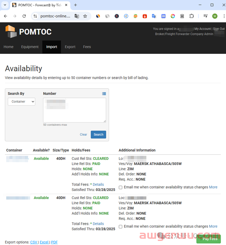 美国迈阿密港 POMTOC 码头集装箱货物状态查询流程介绍 第7张